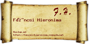 Fáncsi Hieronima névjegykártya